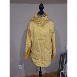 Columbia Yellow Hooded Rain Jacket Women SZ S hiking camping outdoors athletic